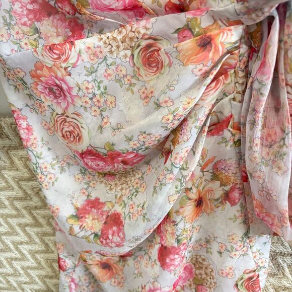 PrettyLittleThing One Shoulder Draped Chiffon Bodycon Dress Pink Floral Sz 6NWT - Picture 9 of 12